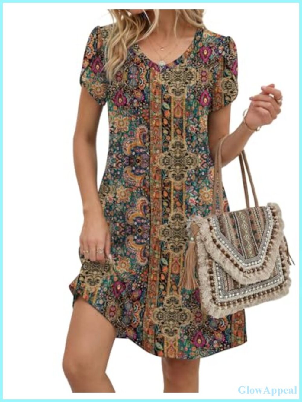Womens Casual A-Line V-Neck Sleeveless Pleated Summer Floral Boho Dress